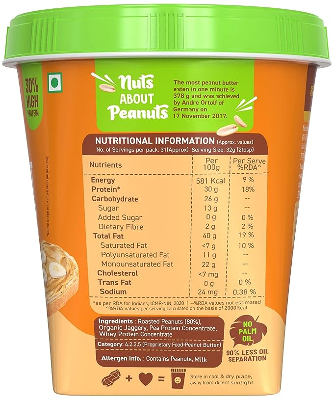 Alpino High Protein Jaggery Peanut Butter | 30g Protein | Organic Jaggery | Whey and Pea Protein | Smooth