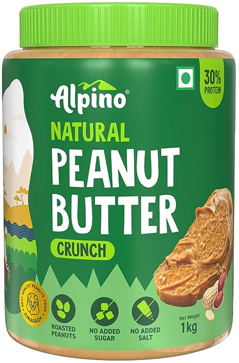 Alpino Natural Peanut Butter | 30g Protein | 100% Roasted Peanuts | No Added Sugar | Crunchy
