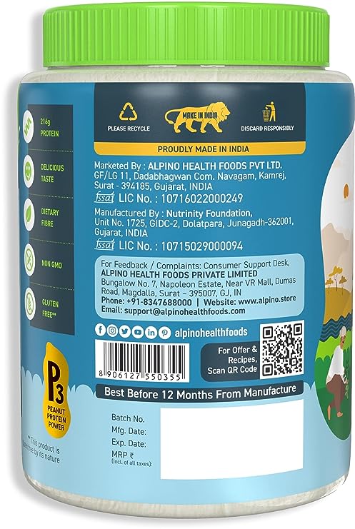 Alpino Natural Peanut Butter Powder | 50% Protein | 85% Less Fat | Unsweetened | Vegan