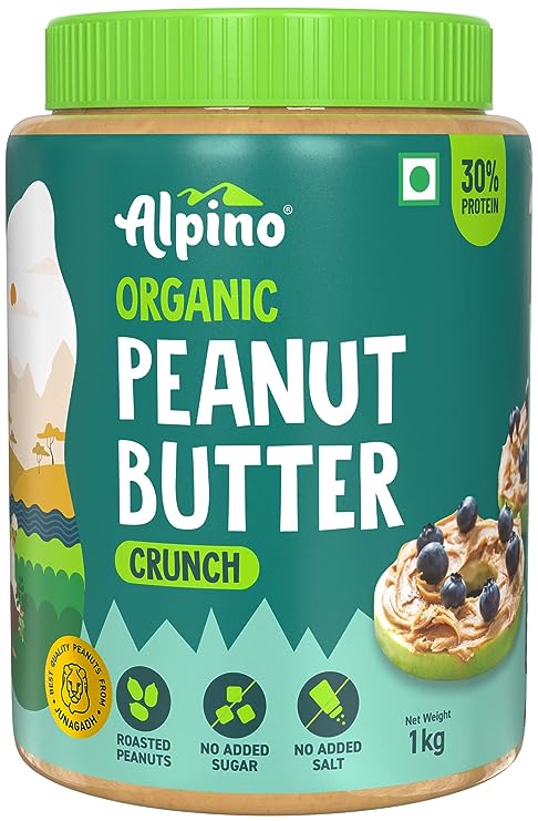 Alpino Organic Natural Peanut Butter | 30g Protein | 100% Roasted Peanuts | No Added Sugar | Crunchy