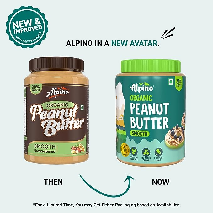 Alpino Organic Natural Peanut Butter | 30g Protein | 100% Roasted Peanuts | No Added Sugar | Crunchy