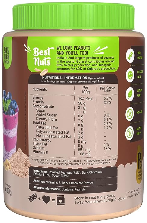 Alpino Peanut Butter Powder | Dark Chocolate | 50% Protein | 85% Less Fat | Vegan