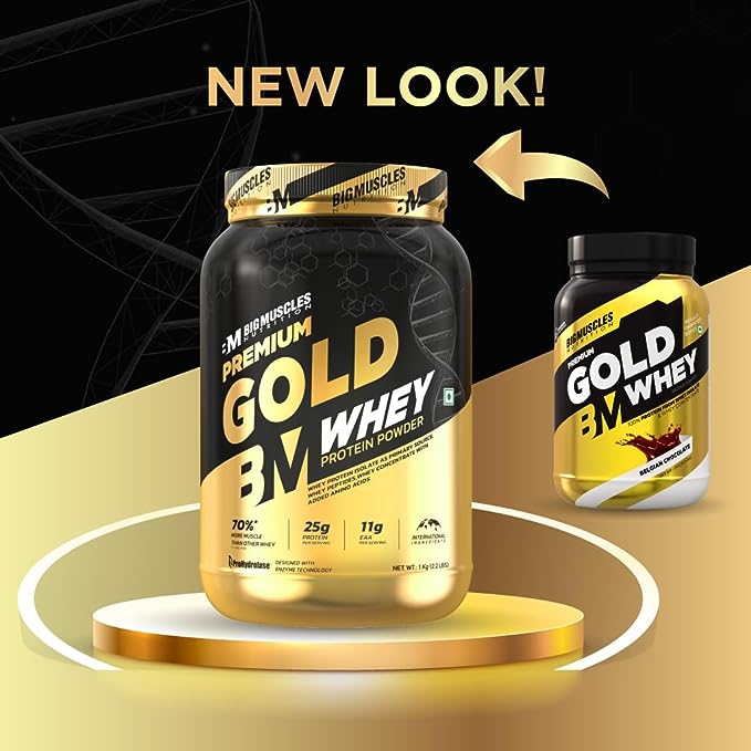 Bigmuscles Premium Gold Whey | 25g Protein | 5.5g BCAA | Zero Sugar | Muscle Recovery | Chocolate