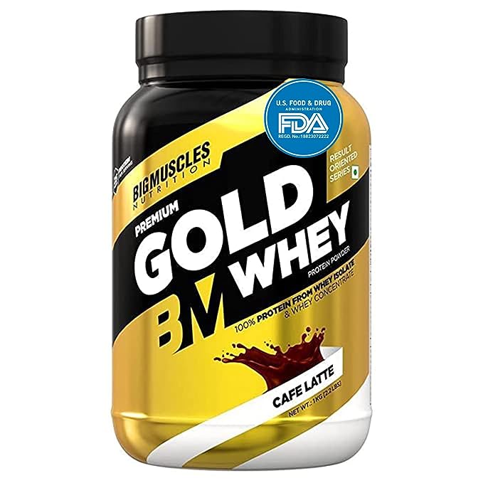 Bigmuscles Premium Gold Whey | 25g Protein | 5.5g BCAA | Zero Sugar | Lean Muscle | Caffe Latte
