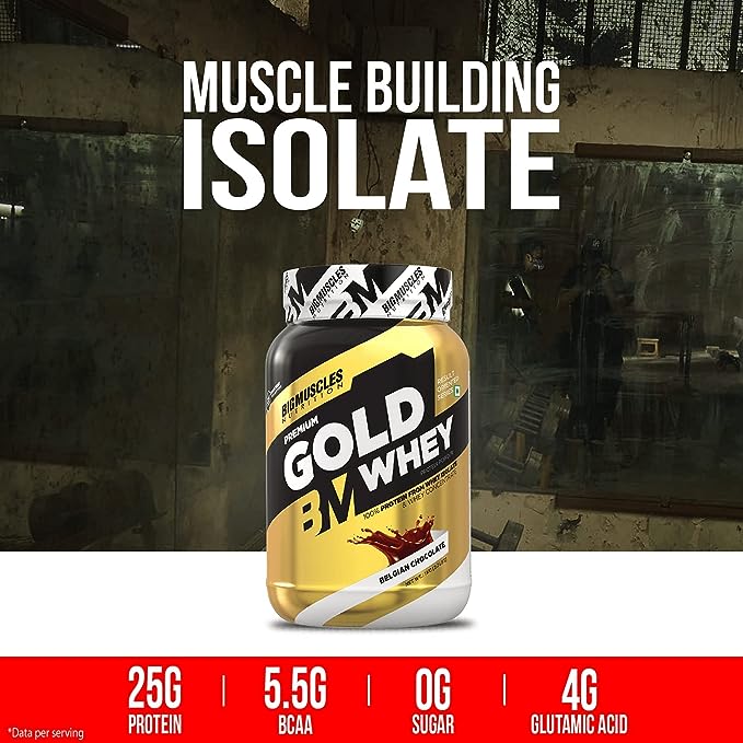 Bigmuscles Premium Gold Whey | 25g Protein | 5.5g BCAA | Zero Sugar | Lean Muscle | Caffe Latte