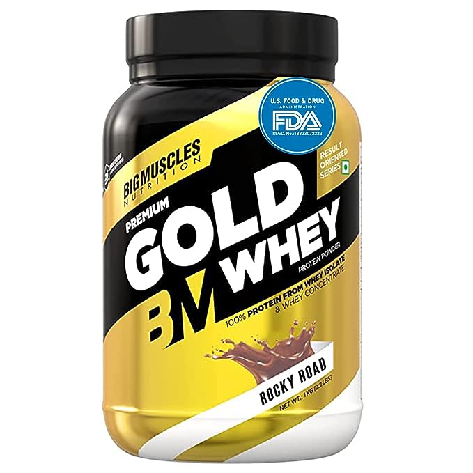 Bigmuscles Premium Gold Whey | 25g Protein | 5.5g BCAA | Zero Sugar | Lean Muscle | Rocky Road