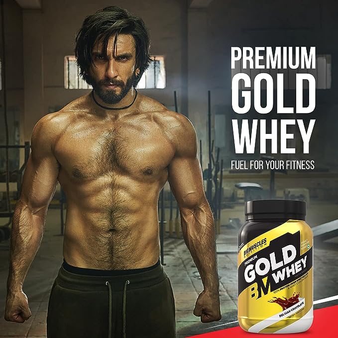 Bigmuscles Premium Gold Whey | 25g Protein | 5.5g BCAA | Zero Sugar | Lean Muscle | Smooth Banana Cream