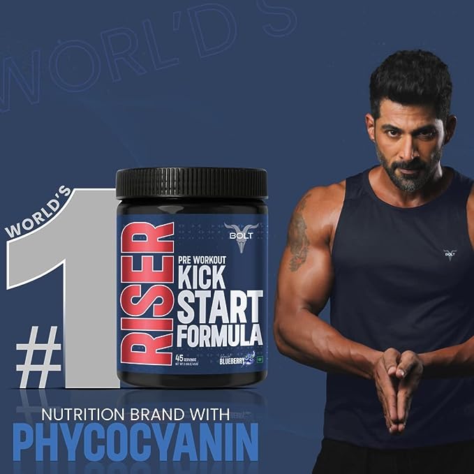 Bolt Riser Pre-Workout | Phycocyanin | Caffeine | Citrulline and Beta-Alanine | Energy and Focus | Blueberry