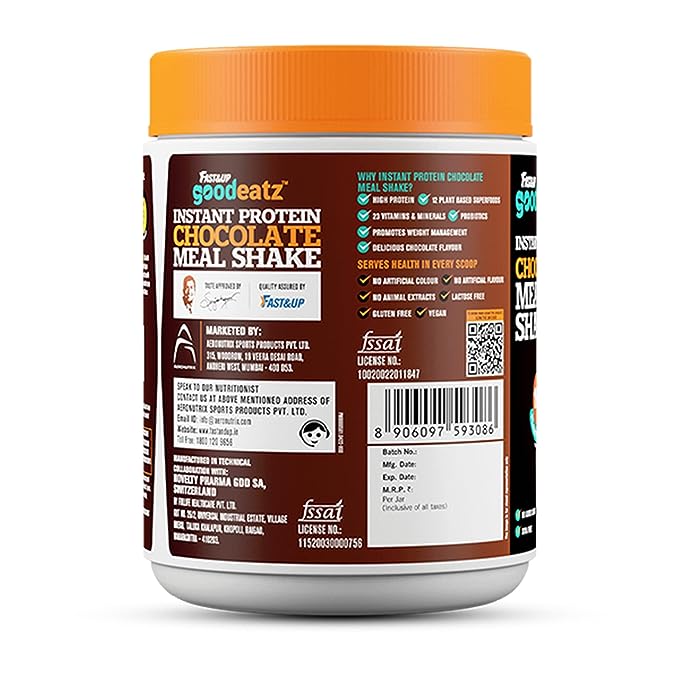 Fast and Up GoodEatz Meal Shake | 19g Plant Protein | Probiotics | No Added Sugar | Meal Replacement | Chocolate