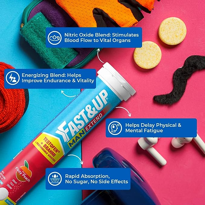 Fast and Up Man Extend | Testofen Fenugreek | L-Arginine and Citrulline | Performance | Fizzy Peach