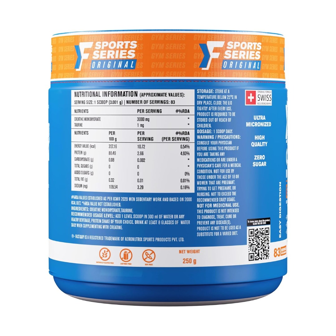 FastandUp Creatine Monohydrate | Ultra Micronised | 83 Servings | Muscle Recovery | Unflavoured