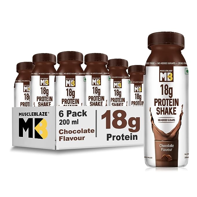 MuscleBlaze 18g Protein Shake | No Added Sugar | Lactose-Free | Weight Management | Chocolate