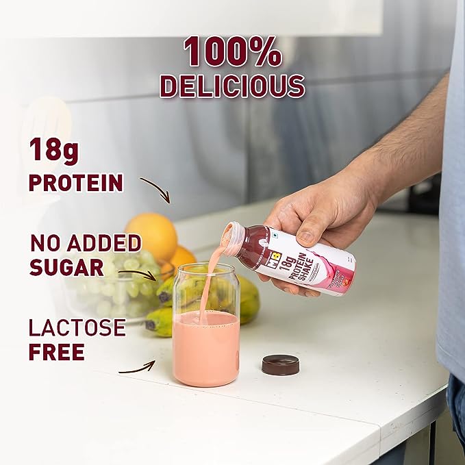 MuscleBlaze 18g Protein Shake | No Added Sugar | Lactose-Free | Strawberry Cream