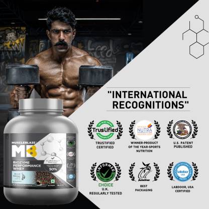 MuscleBlaze Biozyme Performance Whey | 25g Protein | 50%Higher Absorption | EAF | Labdoor Certified | Chocolate
