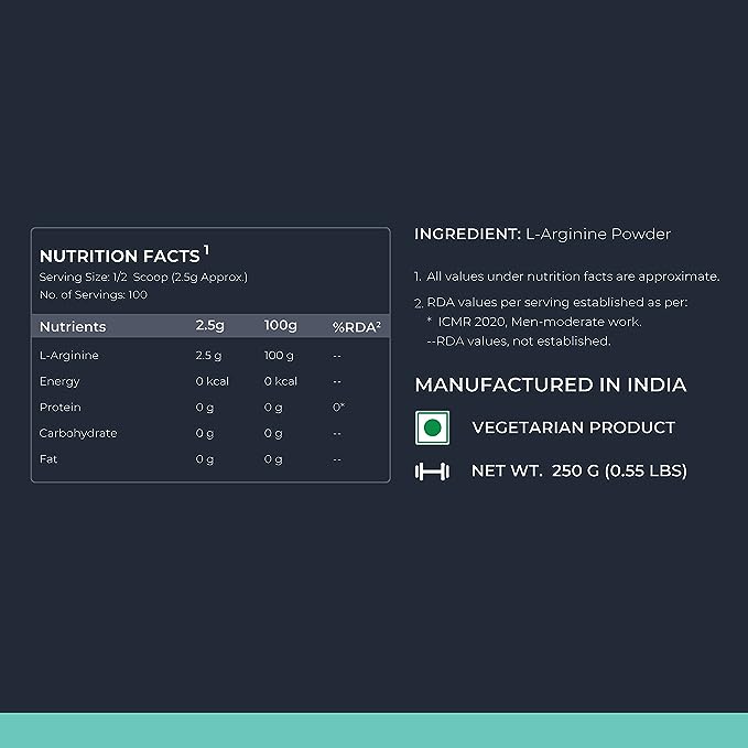 Nutrabay Pure 100% L-Arginine Powder | 100 Servings | Muscle Building | Endurance | Unflavoured