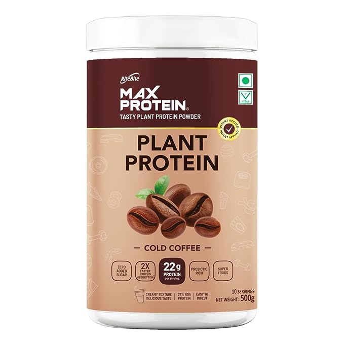 RiteBite Max Protein Plant Protein Powder | 22g Protein | Probiotic | No Added Sugar | Cold Coffee