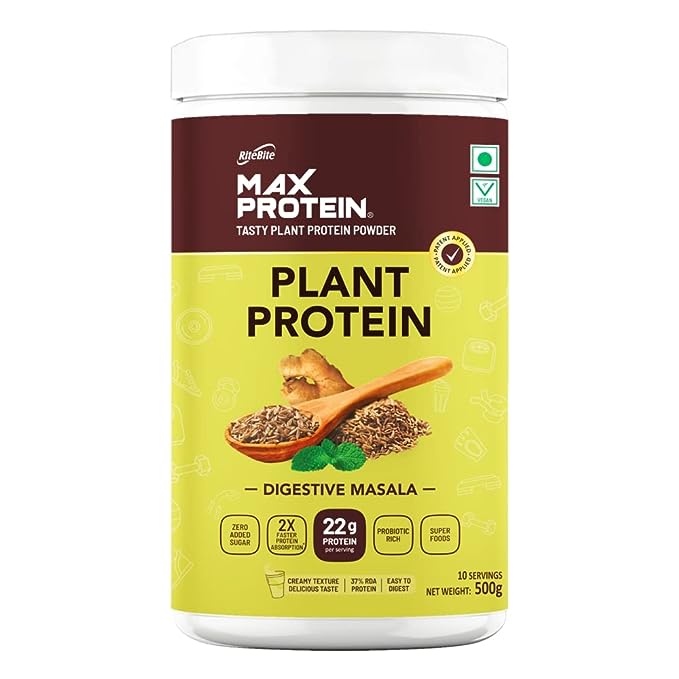 RiteBite Max Protein Plant Protein Powder | 22g Protein | Probiotic | No Added Sugar | Digestive Masala