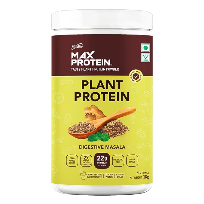 RiteBite Max Protein Plant Protein Powder | 22g Protein | Probiotic | No Added Sugar | Creamy Vanilla