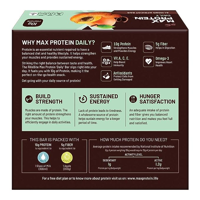 RiteBite Max Protein Daily Bar | 10g Protein | No Preservatives | Almond Apricot