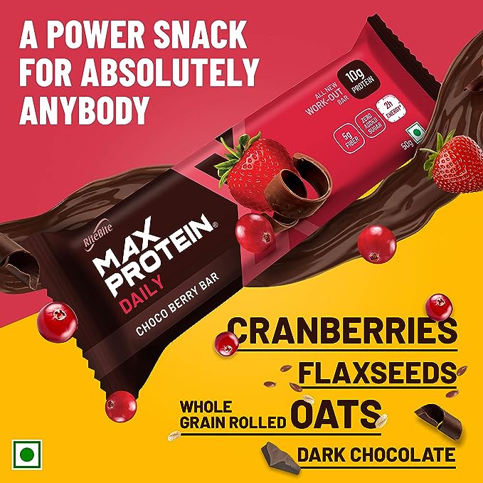 RiteBite Max Protein Daily Bar | 10g Protein | Sugar-Free | Choco Berry4