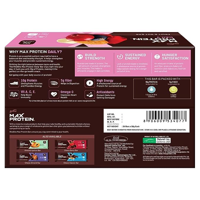 RiteBite Max Protein Daily Bar | 10g Protein | No Preservatives | Fruit and Nut4