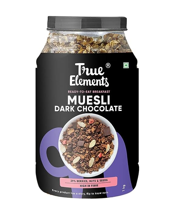 True Elements Dark Chocolate Muesli | Wholegrain Breakfast Cereal | High Fibre | No Added Sugar