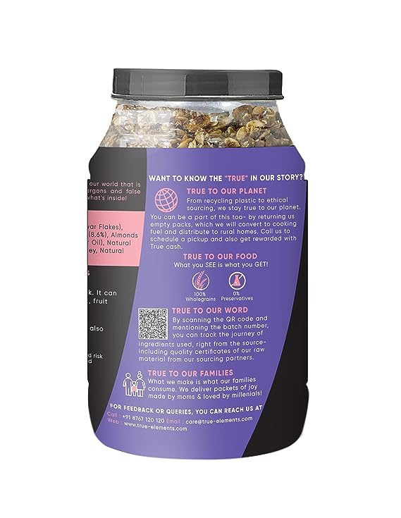 True Elements Dark Chocolate Muesli | Wholegrain Breakfast Cereal | High Fibre | No Added Sugar
