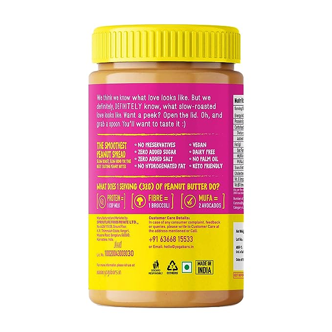 YogaBar 100% Pure Peanut Butter | Unsweetened | Non-GMO | High Protein | Creamy