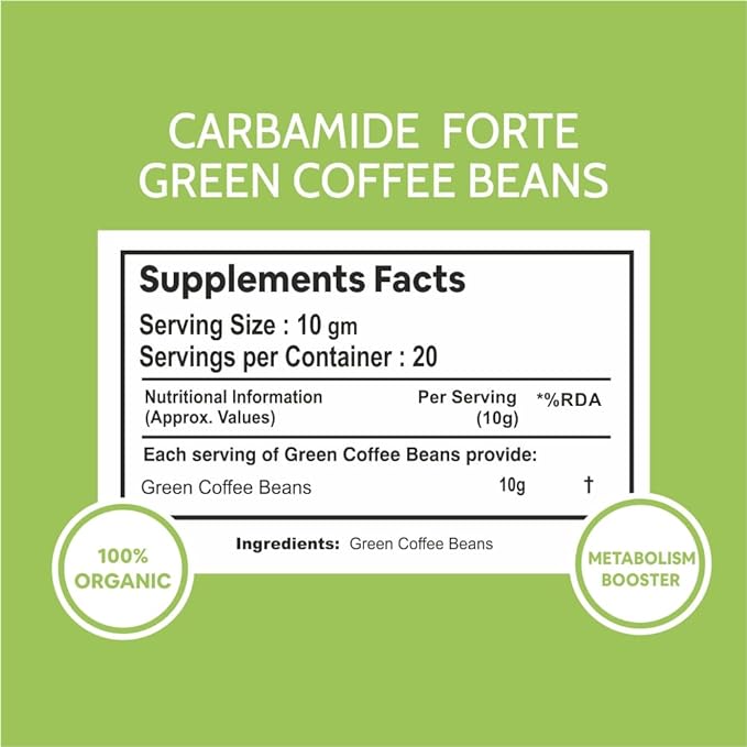 Carbamide Forte Green Coffee Beans | High CGA | High Caffeine | Unroasted Arabica | Metabolism Boost