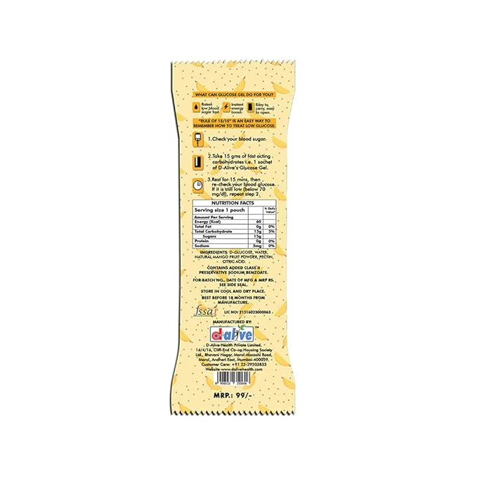D-Alive Fast-Acting Glucose Gel | 15g Glucose | Mango, Lemon and Grapes