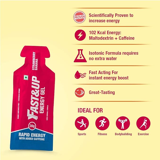 FastandUp Energy Gel | Liquid Gel Technology | Instant Performance Boost | Strawberry Banana