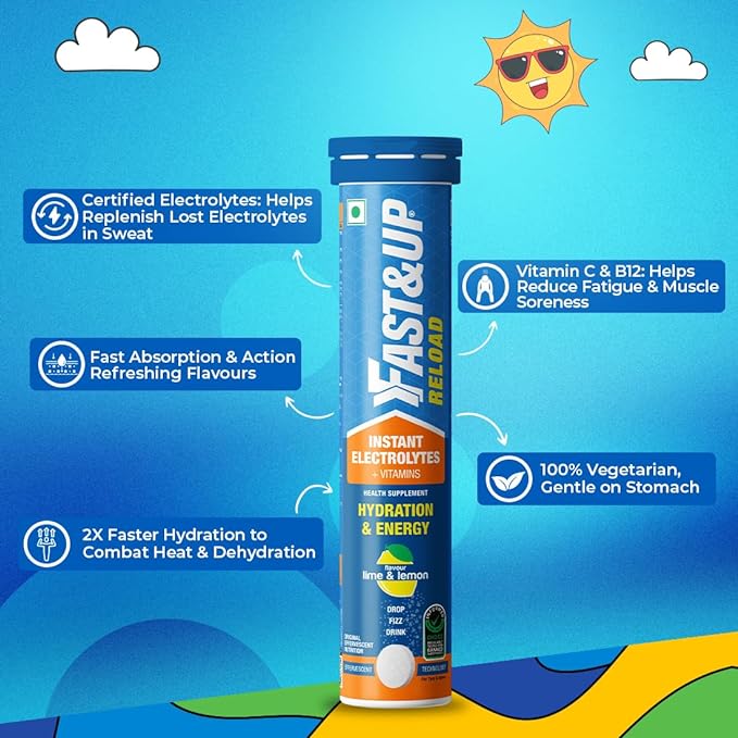 FastandUp Reload Electrolytes | Energy and Instant Hydration | Sports Drink | Lime Lemon