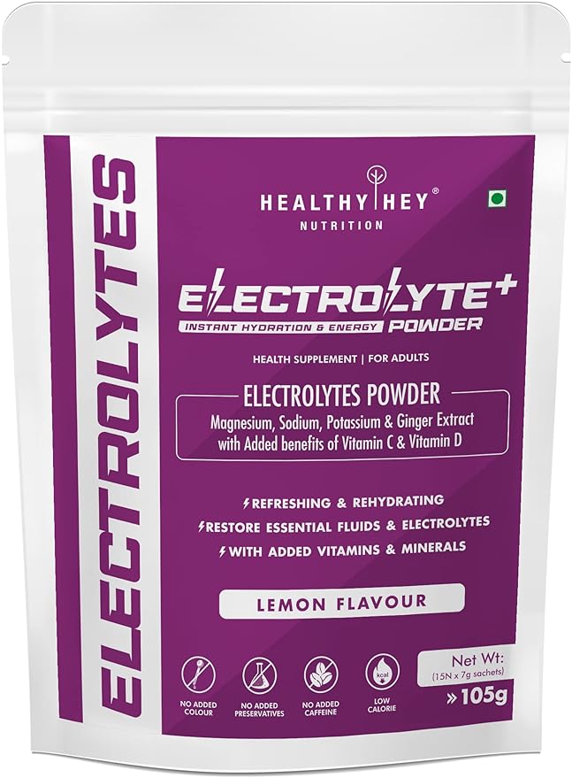 HealthyHey Electrolyte Powder | Ginger Extract | No Maltodextrin | Hydration | Lemon
