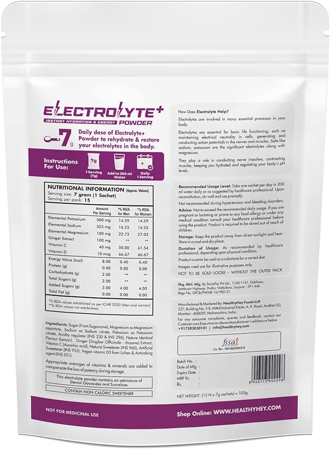 HealthyHey Electrolyte Powder | Ginger Extract | No Maltodextrin | Hydration | Lemon