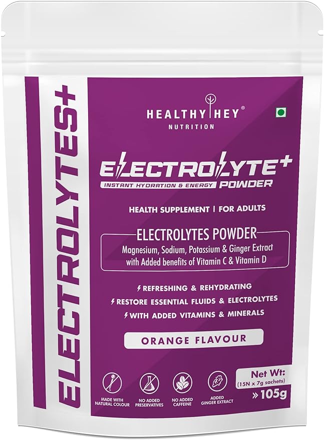 HealthyHey Electrolyte Powder | Ginger Extract | No Maltodextrin | Hydration | Orange