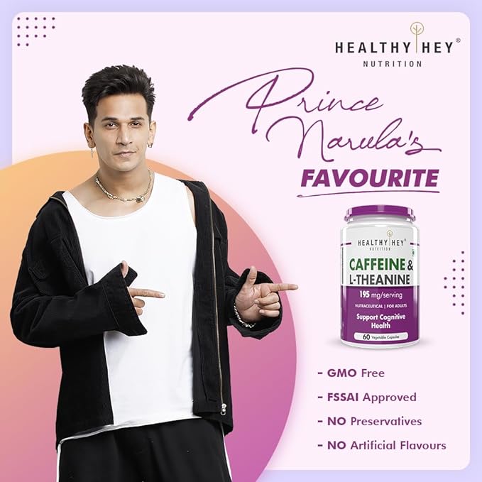 HealthyHey Natural Caffeine 100mg | L-Theanine 200mg | Energy and Focus