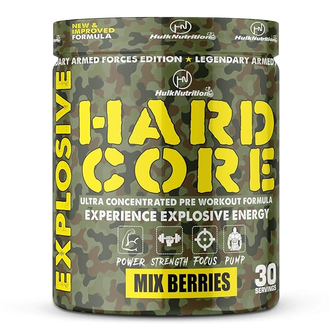 Hulk Nutrition Hardcore Pre-Workout | Creatine | Beta-Alanine | Explosive Energy | Mix Berries