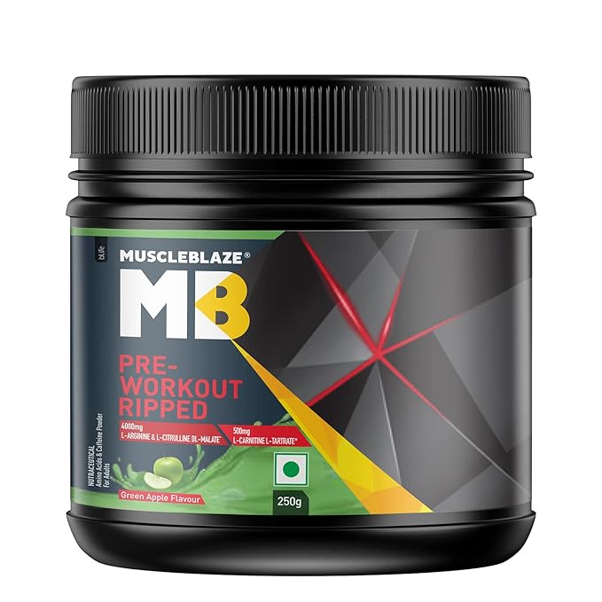 MuscleBlaze Pre-Workout Ripped | L-Citrulline | L-Arginine | L-Carnitine | Fat Burn | Green Apple
