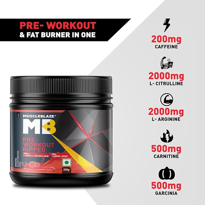 MuscleBlaze Pre-Workout Ripped | L-Citrulline | L-Arginine | L-Carnitine | Fat Burn