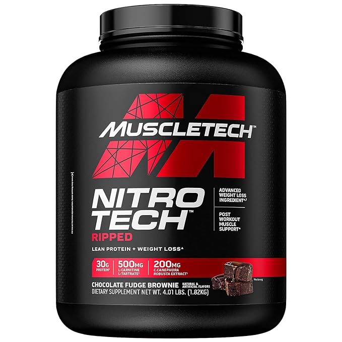 MuscleTech NitroTech Ripped | Low Fat Lean Whey Protein | Muscle and Fat Loss | Chocolate Brownie