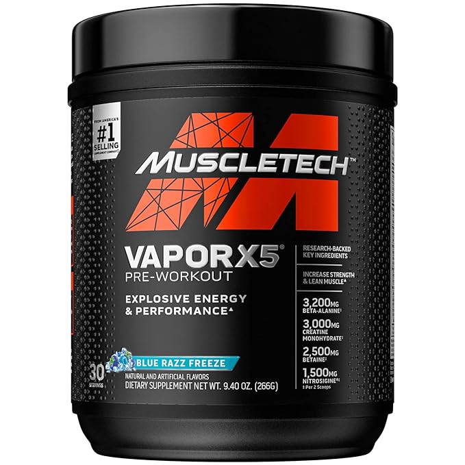 MuscleTech Vapor X5 Pre-Workout | Creatine | Caffeine | Explosive Energy | Blue Raspberry