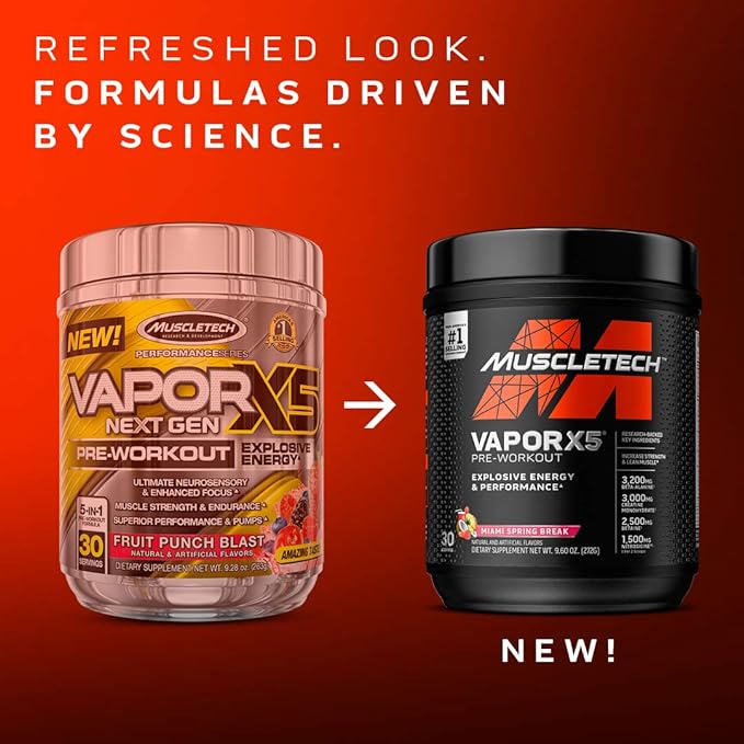 MuscleTech Vapor X5 Pre-Workout | Creatine | Caffeine | Explosive Energy | Blue Raspberry
