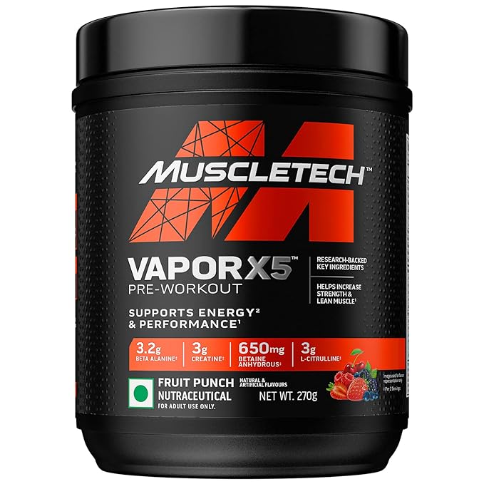 MuscleTech Vapor X5 Pre-Workout | Creatine | Caffeine | Explosive Energy | Fruit Punch