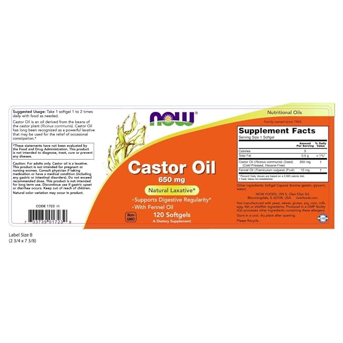 Now Foods Castor Oil 650mg | Softgels | Skin and Hair Health