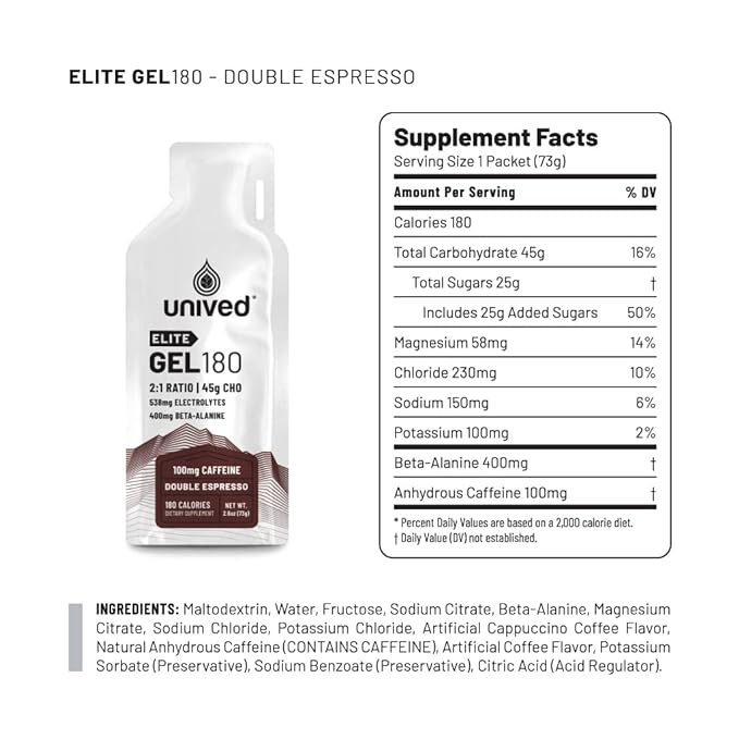 Unived Elite Gel | Carbohydrate | Beta-Alanine | Endurance Energy Gel