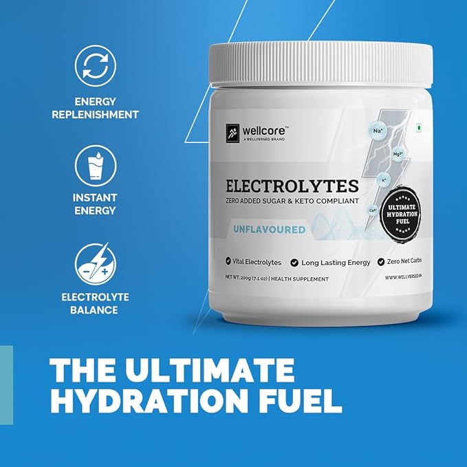 Wellcore Electrolytes | 5 Vital Electrolytes | Sugar-Free | Unflavoured | Hydration