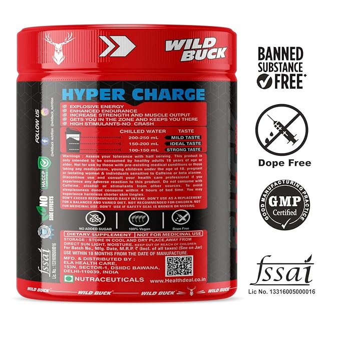 Wild Buck Hyper Charge Pre-Workout | Hardcore Pump | Non-Crash Energy | Creatine and Beta-Alanine