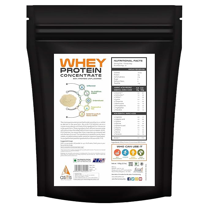 AS-IT-IS Whey Protein Concentrate 80% | 24g Protein per 30g Scoop | 5.4g BCAA | Lean Muscle | Unflavoured