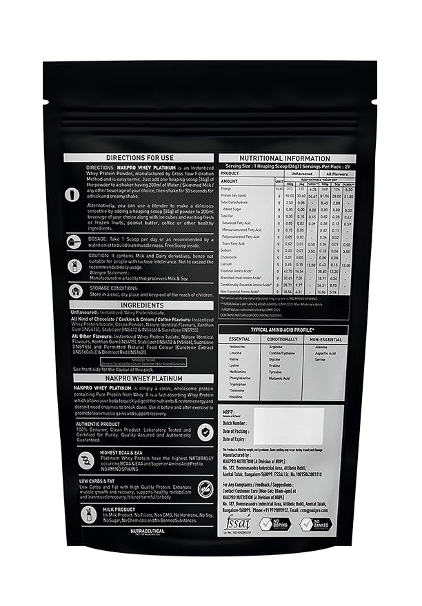 Nakpro Platinum 100% Whey Protein Isolate | 28g Protein | 6.3g BCAA | Digestive Enzymes | Lean Cuts
