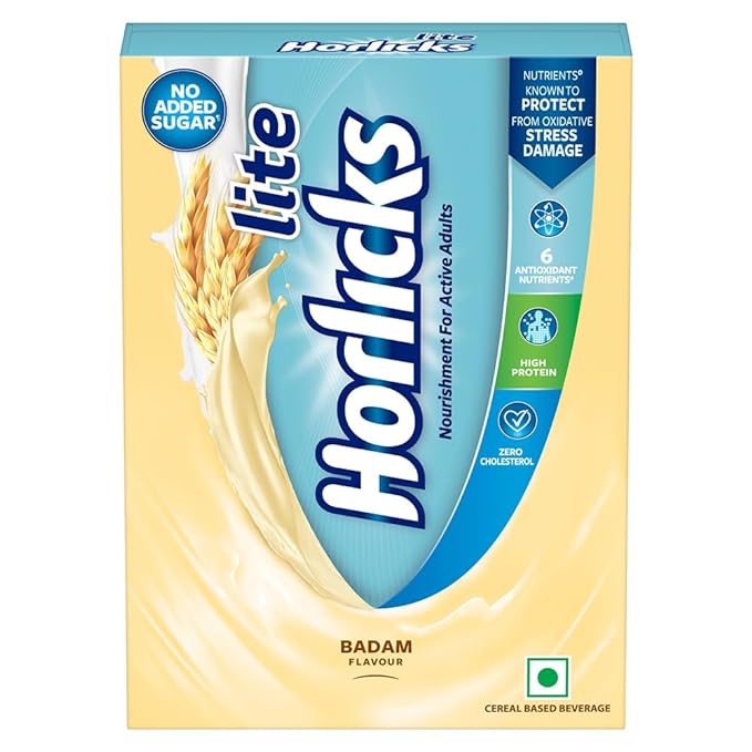 Horlicks Lite Badam Health and Nutrition Drink | Adults | No Added Sugar | 450g Refill